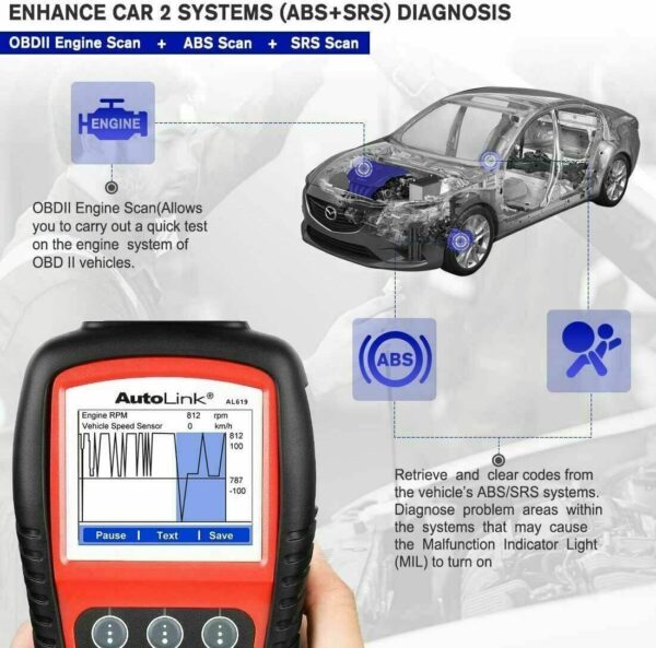 Autel Autolink AL619 OBD2 EU Diagnostic Tool Scanner Code Reader SRS ABS Airbag - Image 2