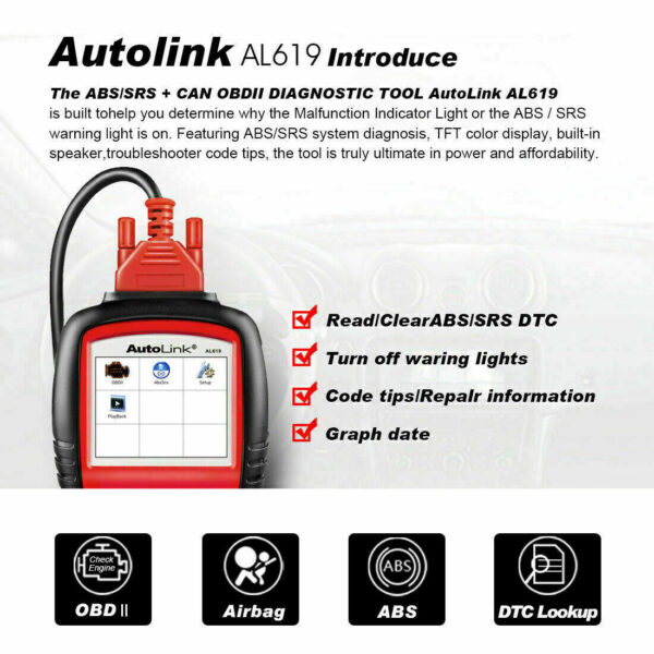 Autel Autolink AL619 OBD2 EU Diagnostic Tool Scanner Code Reader SRS ABS Airbag - Image 3