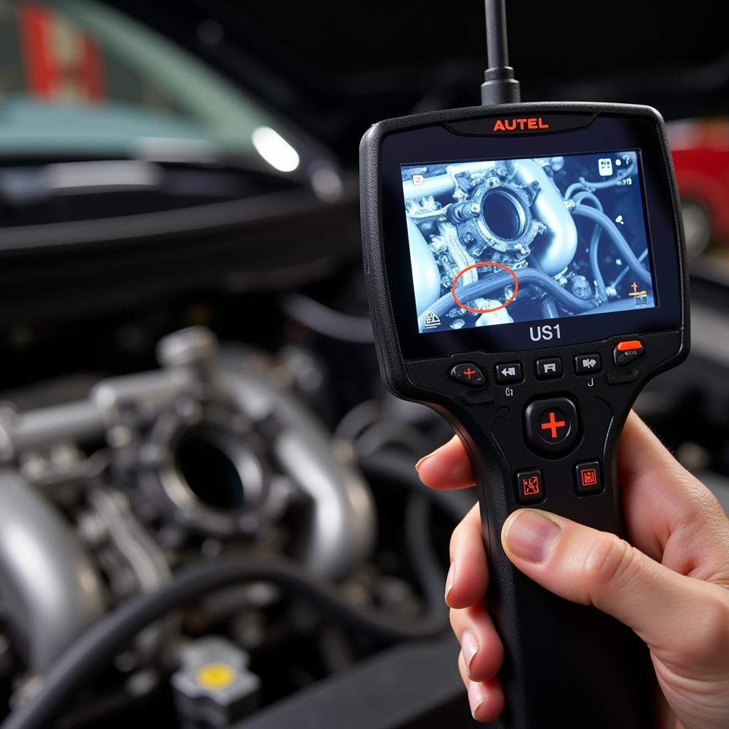 Autel Camera Scope Diagnosing Engine Issue