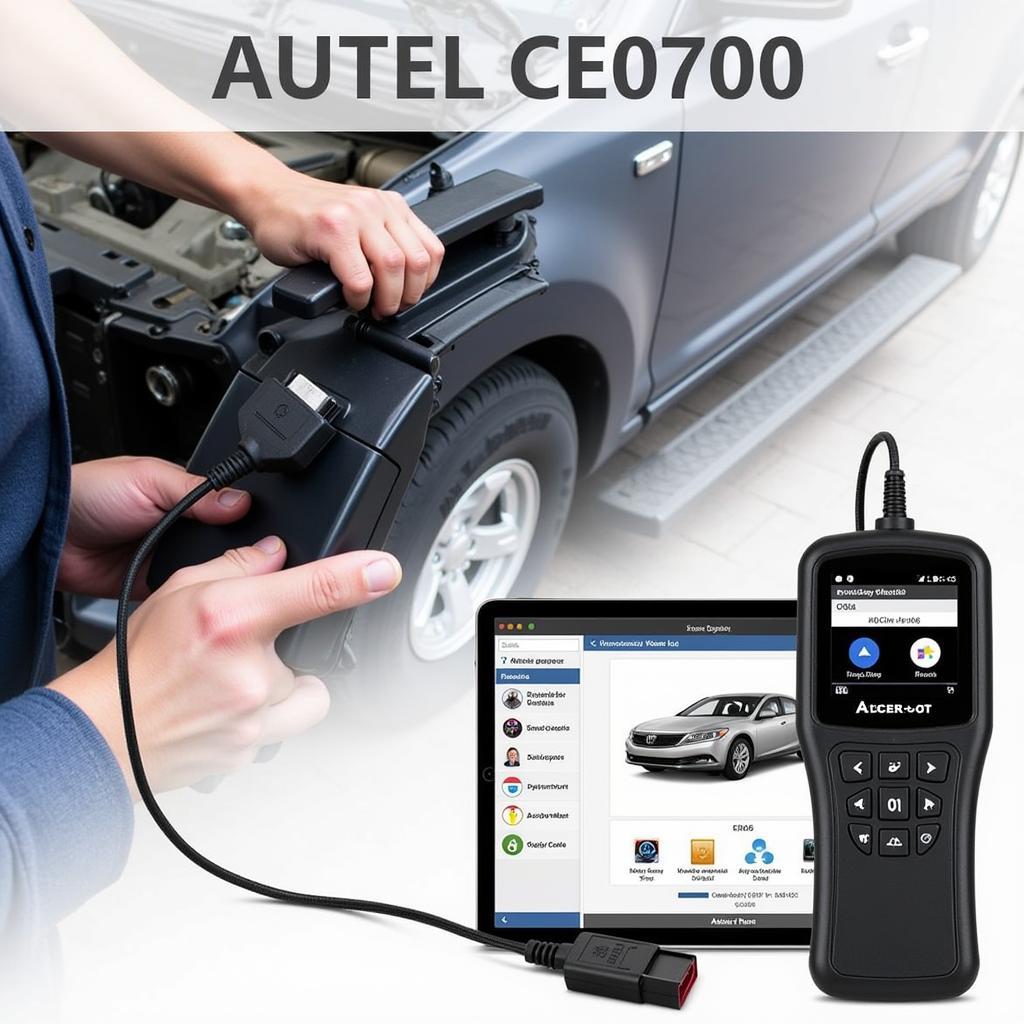 Technician Using the Autel CE0700 for Diagnostics