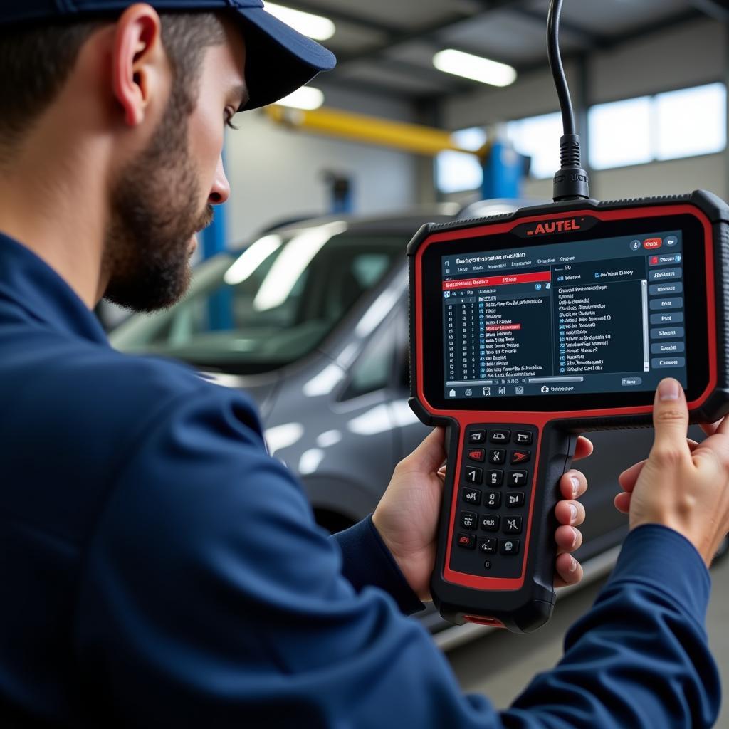 Autel Dealer Scanner Being Used by a Mechanic