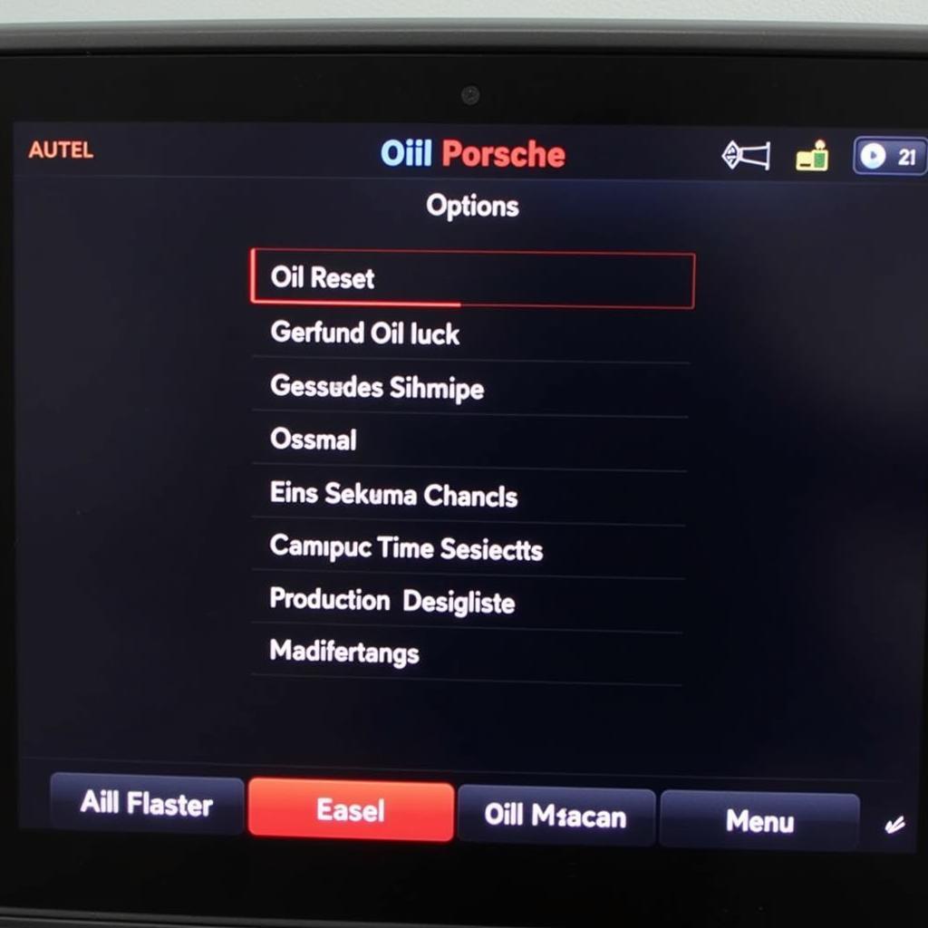 Autel Diaglink Display showing the Macan oil reset menu