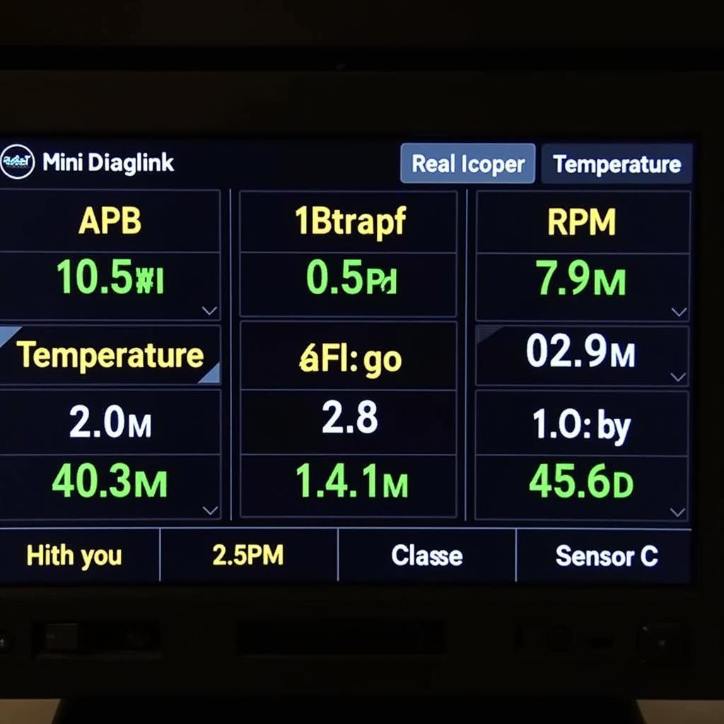 Autel Diaglink displaying engine diagnostic information on a Mini Cooper