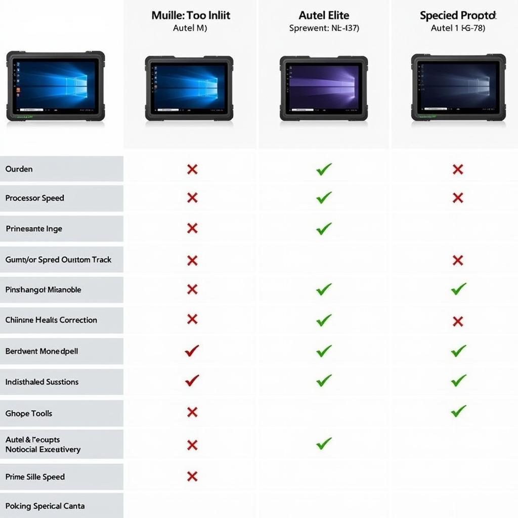 Autel Elite Model Comparison Chart