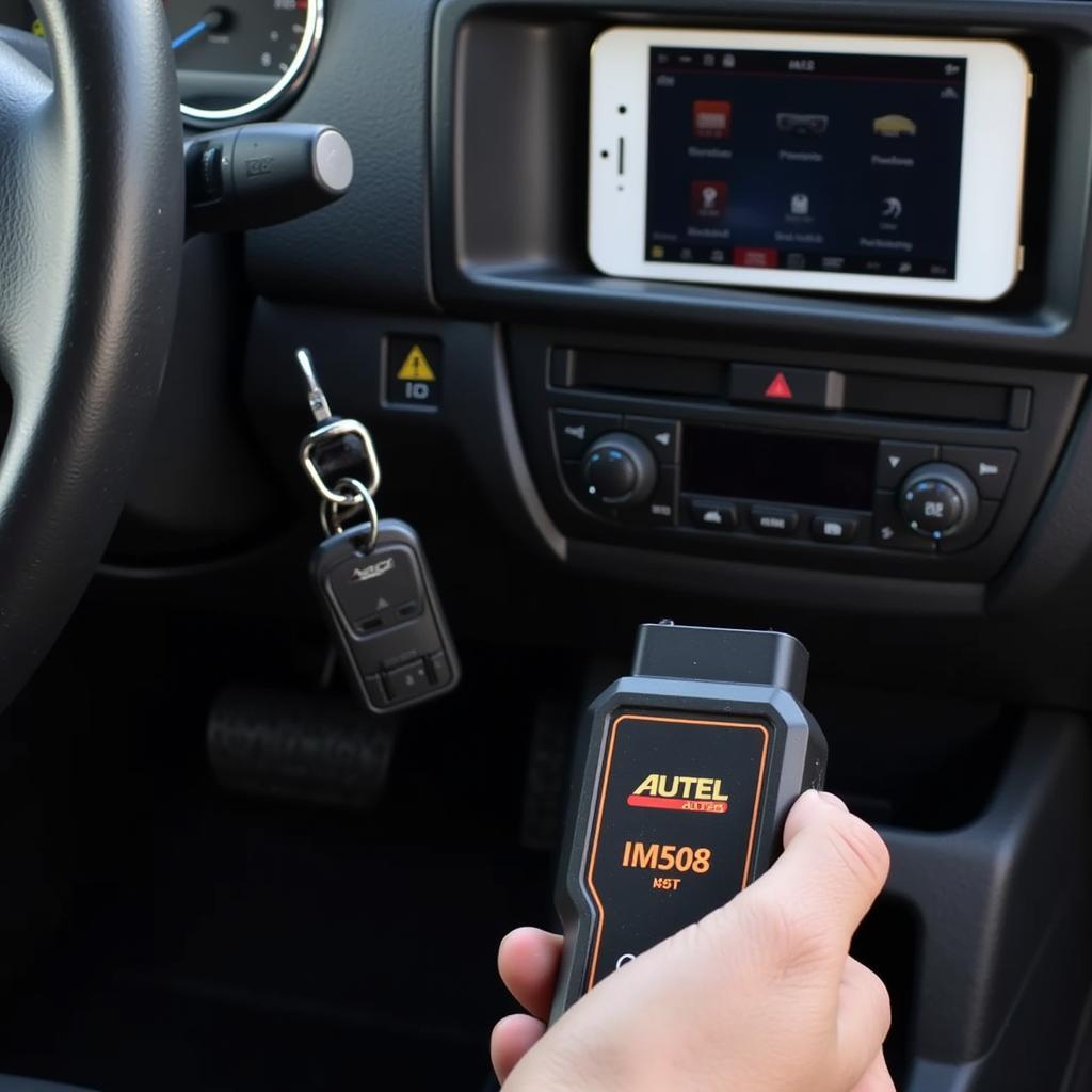 Autel IM508 Connected to Vehicle OBD2 Port