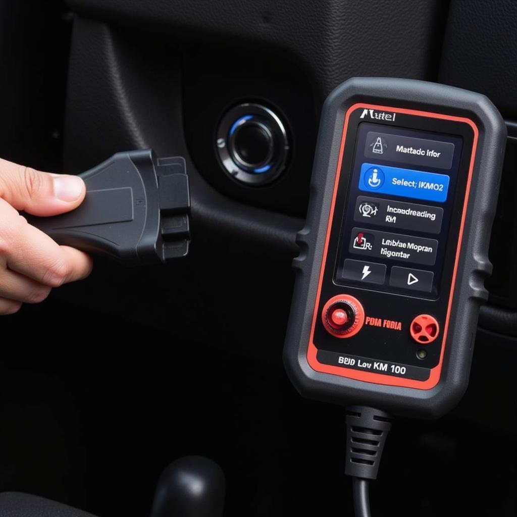 Autel KM100 Connected to OBD2 Port