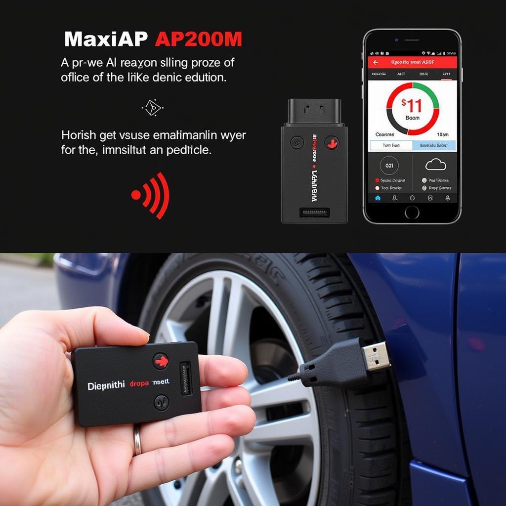 Autel MaxiAP AP200M connected to a smartphone