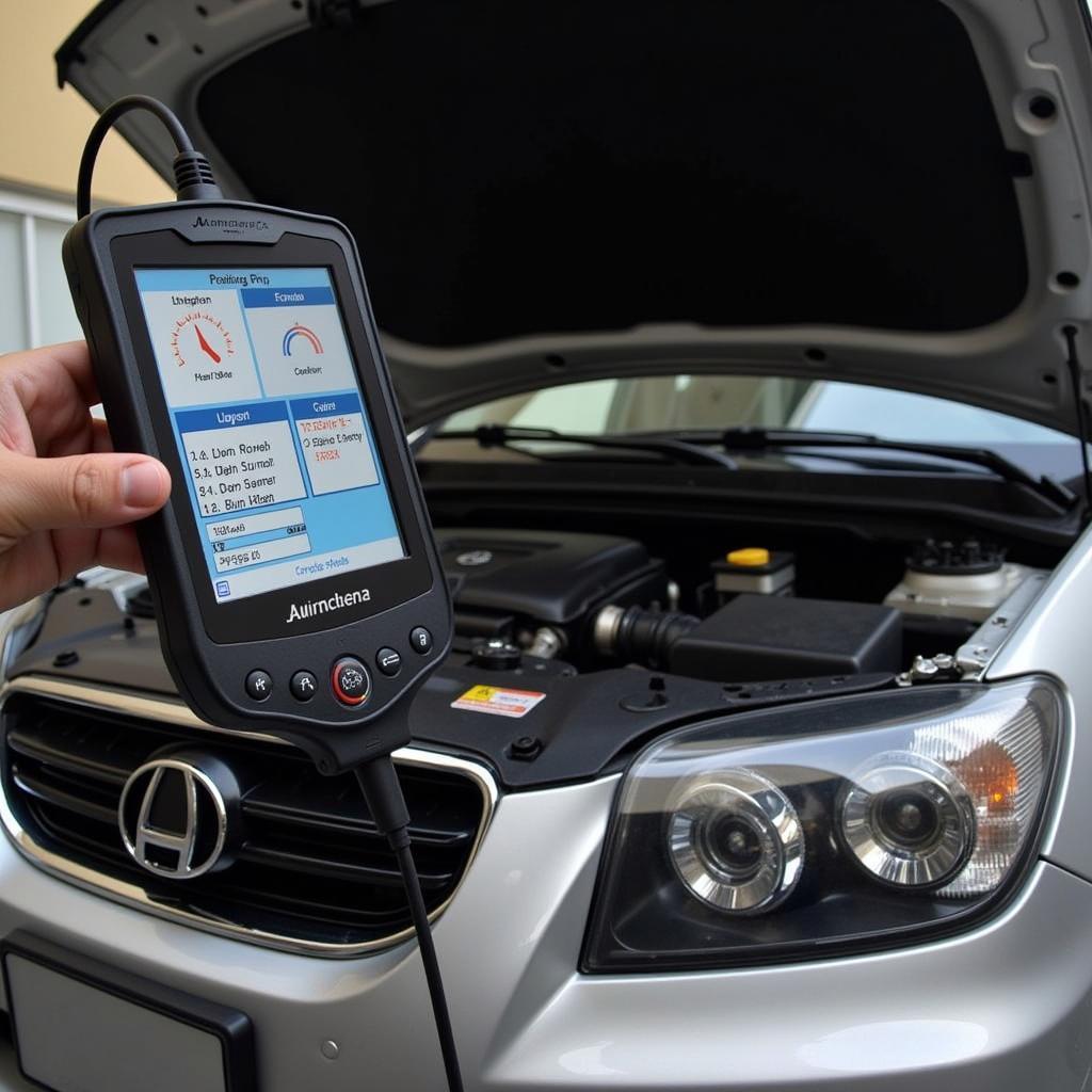 Autel MaxiCheck Pro Diagnosing Car Engine