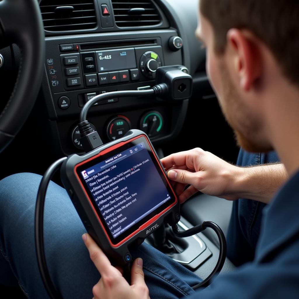 Mechanic Using Autel MaxiCOM Diagnostic Scanner