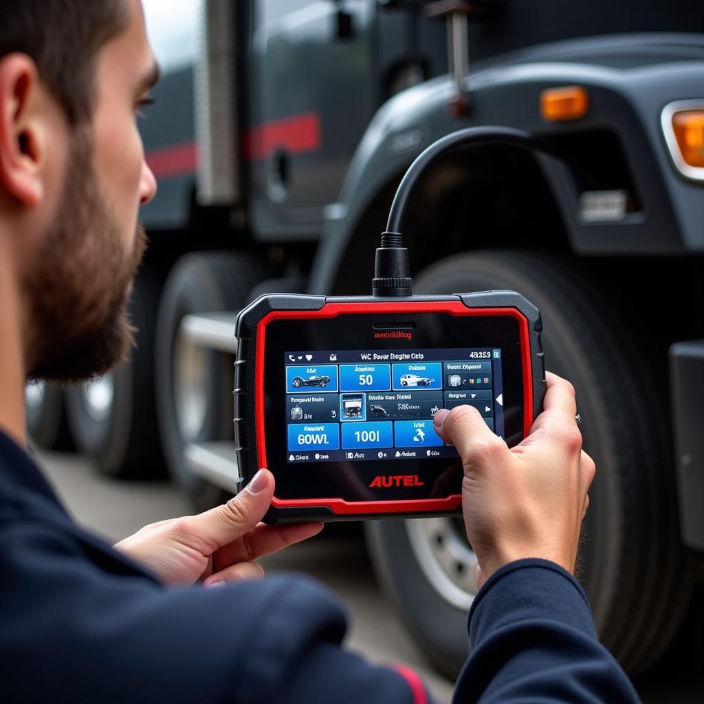 Autel MaxiDiag MD701 24V Diagnostic Tool in Use