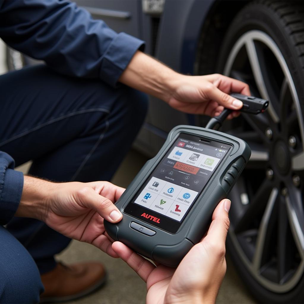 Autel MaxiPro MP808TS in Mechanic's Hand