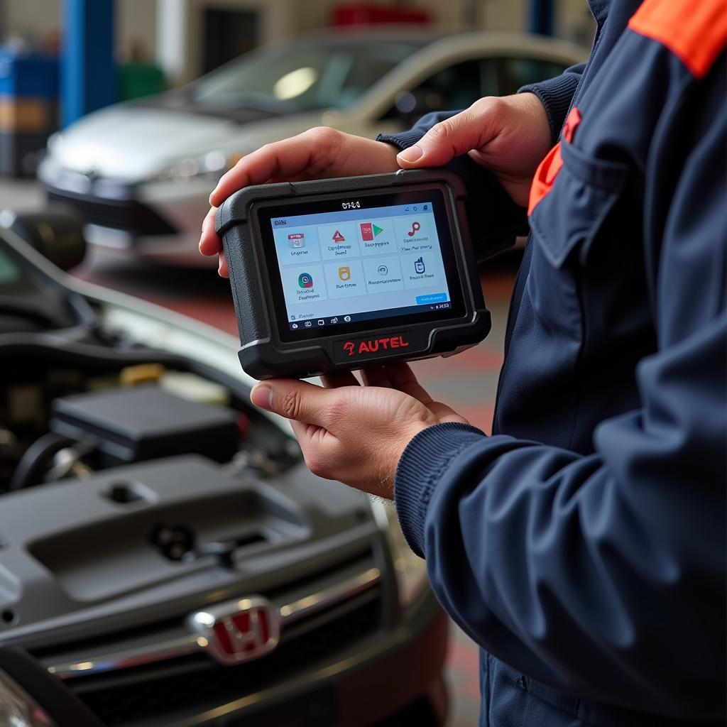 Mechanic Holding an Autel MaxiScan