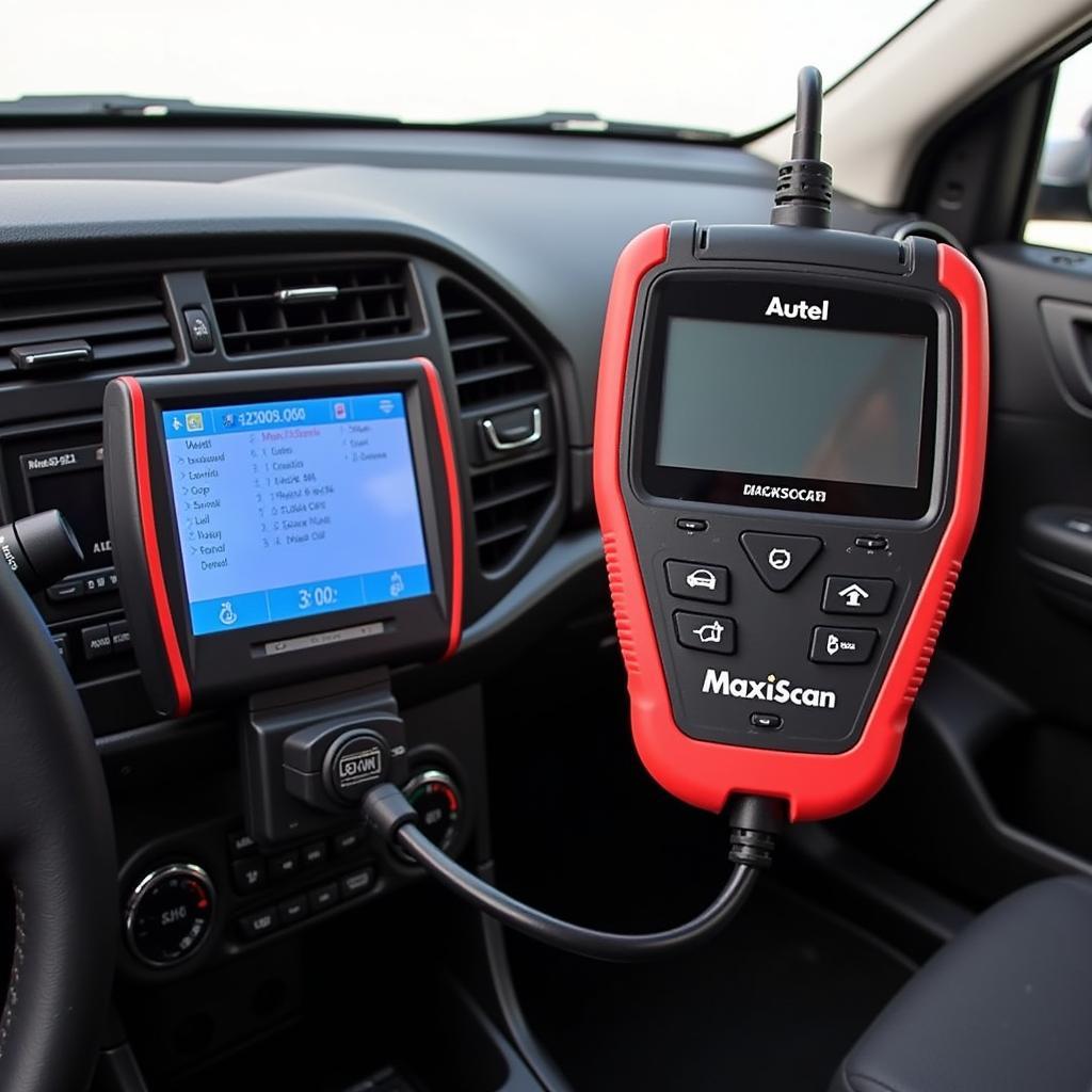 Autel MaxiScan MS300 OBD2 Scanner Connected to Car