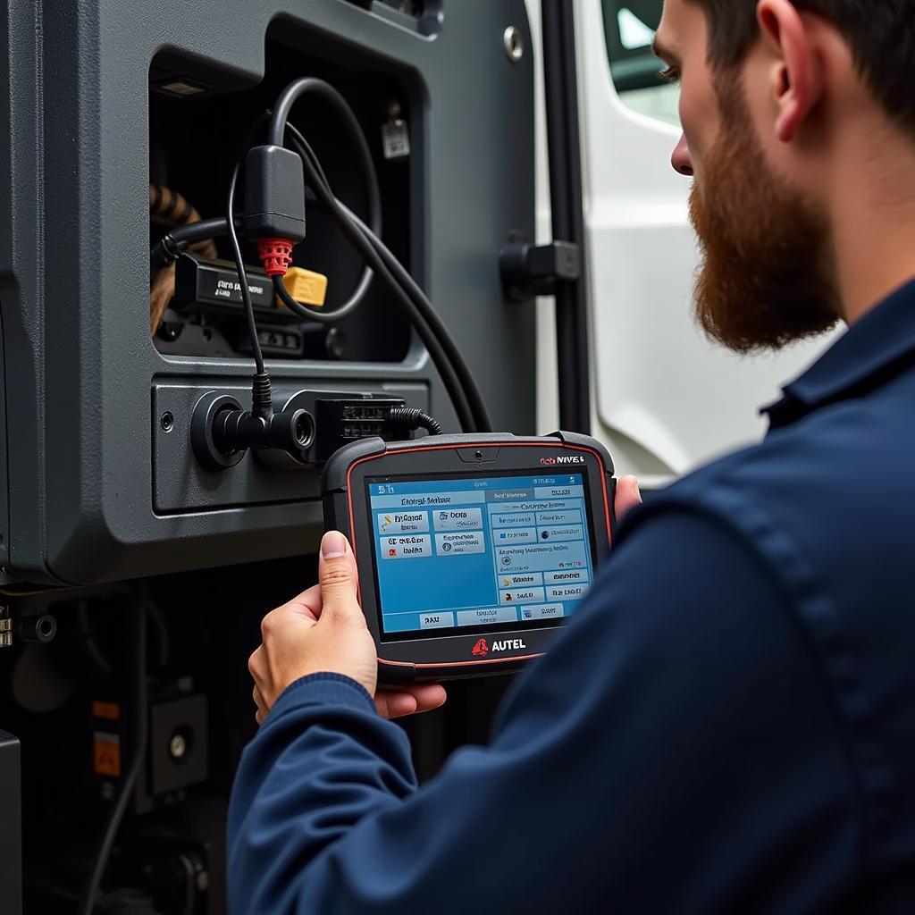 Autel MaxiSys CV Performing Diagnostics on Truck