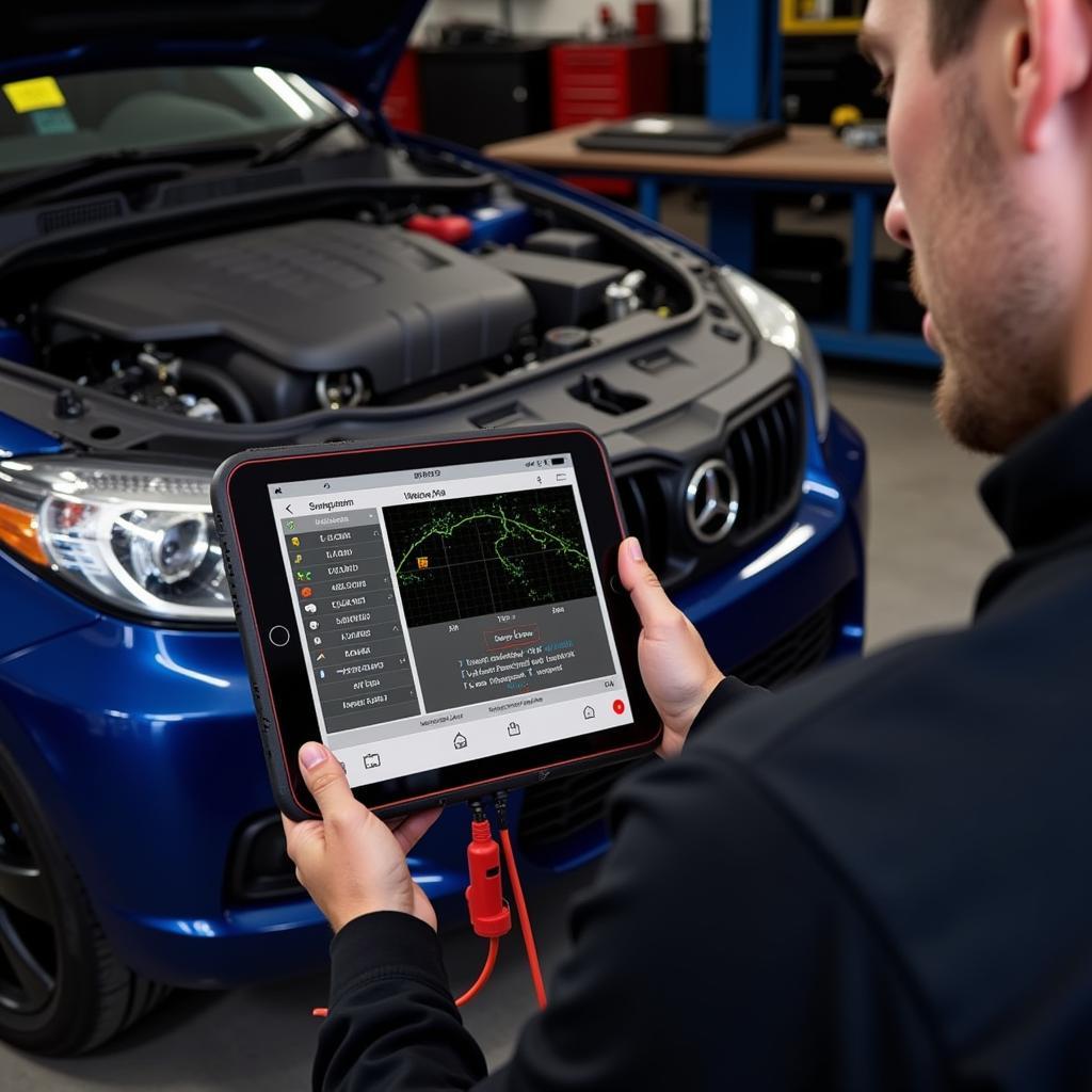 Autel Maxisys Elite Performing Diagnostics on a Vehicle