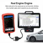 Autel MaxiSys MS905 Mini Performing Diagnostics on a Car's Engine