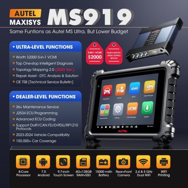 Autel MaxiSys MS919 Ultra VCMI OBD2 Diagnostic Tool Scanner Programming & MV460 - Image 2