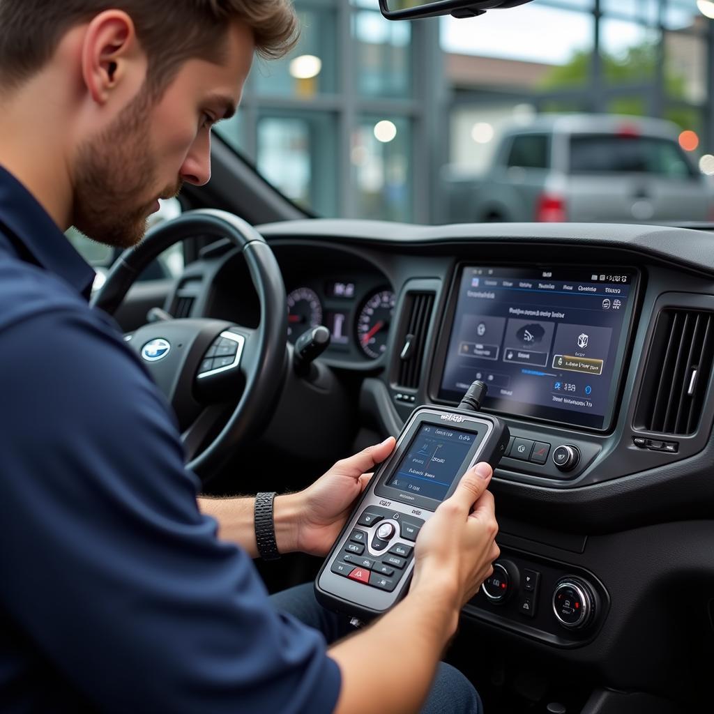 Autel Maxisys Performing Diagnostics on Vehicle