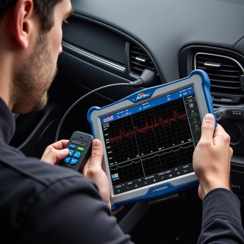 Autel MaxiSys Scope being used to diagnose a vehicle's electrical system