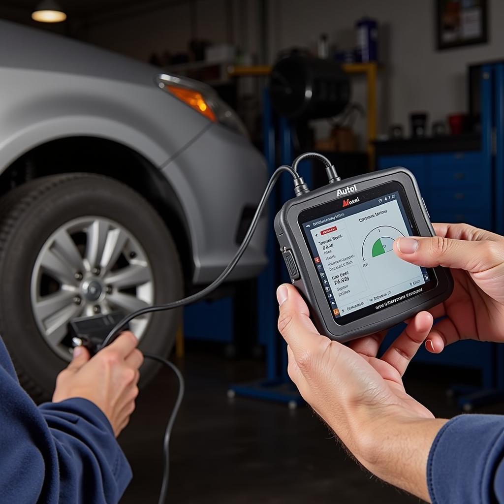 Autel MaxiTPMS TS501 TPMS OBDII Diagnostic Tool in Use