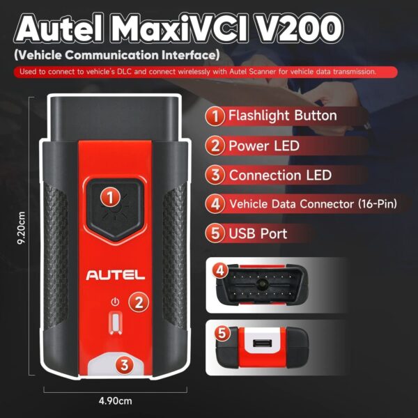 Autel MaxiVCI V200 Bluetooth Used With Diagnostic Tablets MS906 PRO, ITS600