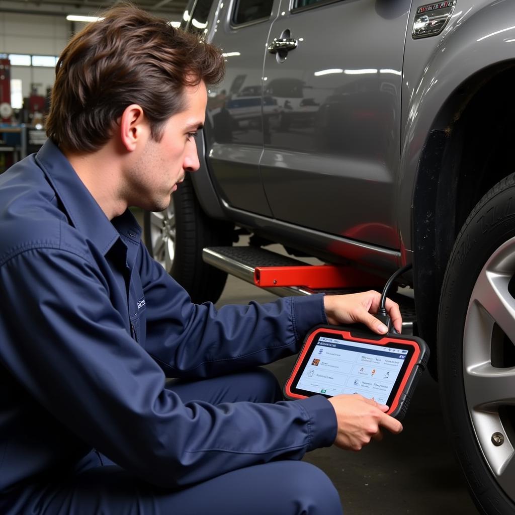 Mechanic Using the Autel MK808 Español