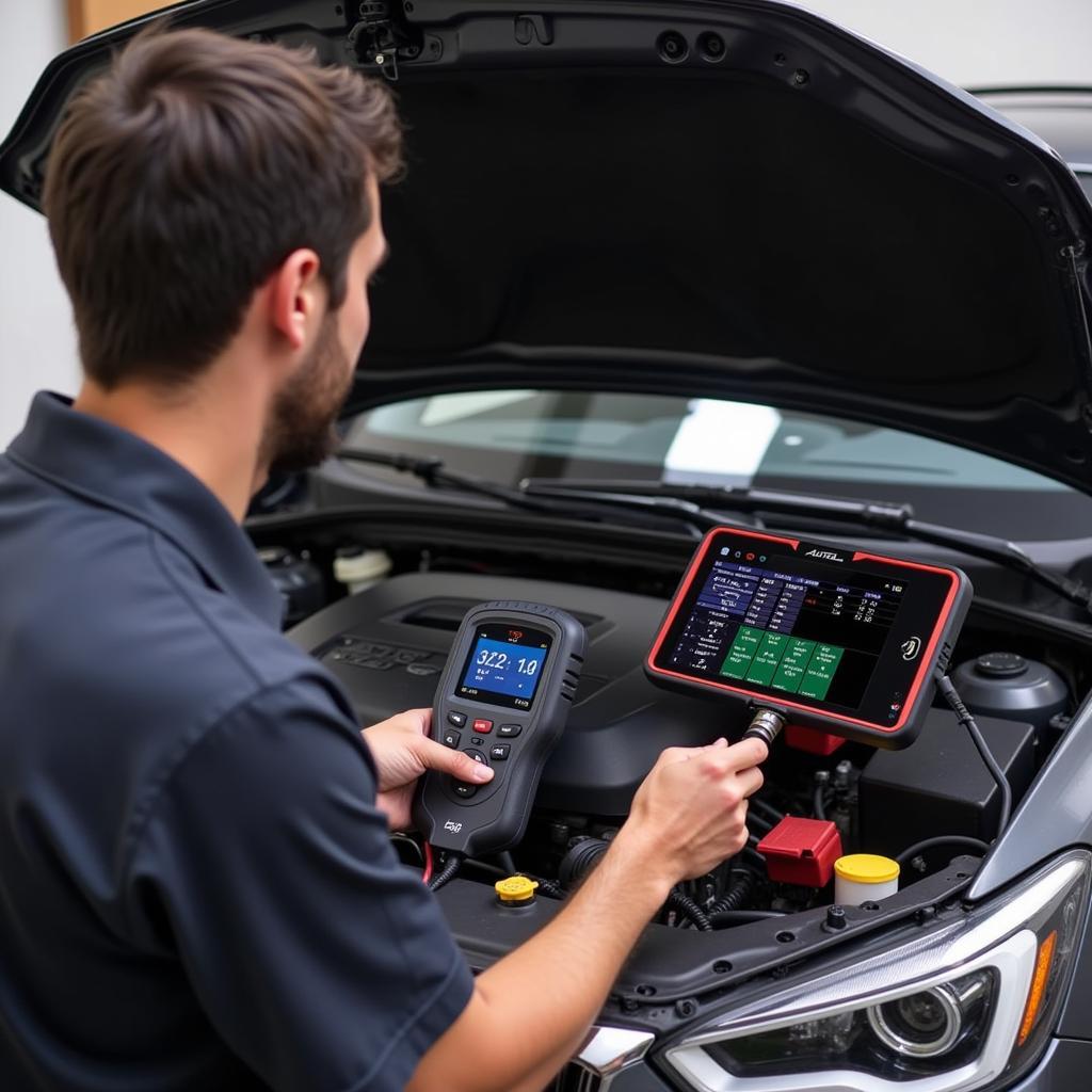 Autel MK808BT Scanner Diagnosing Car Engine