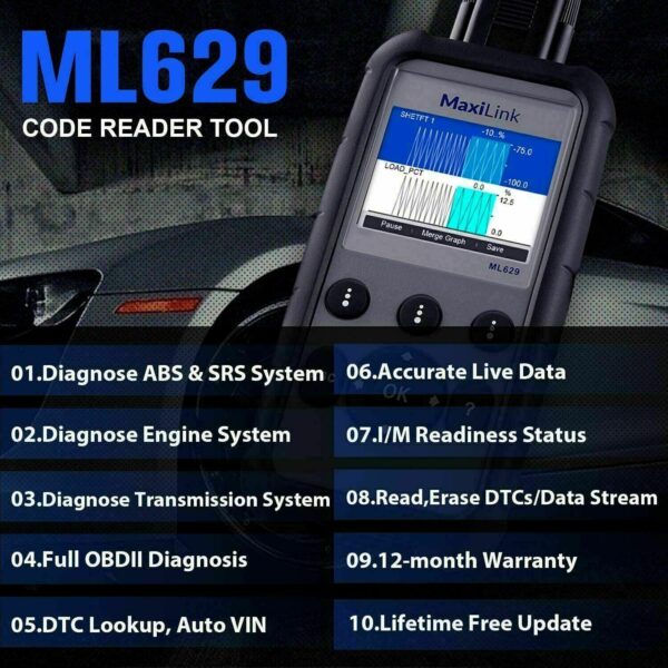 Autel ML629 OBD2 Diagnostic Tool Scanner Code Fault Reader Engine SRS ABS AL629 - Image 2