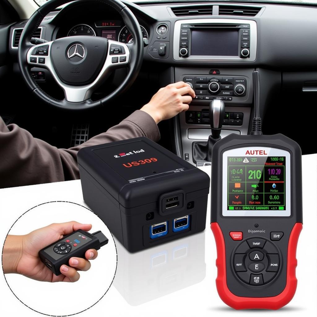 Autel MS309 OBD2 Code Reader In Use - Showing the device plugged into a car's OBD2 port