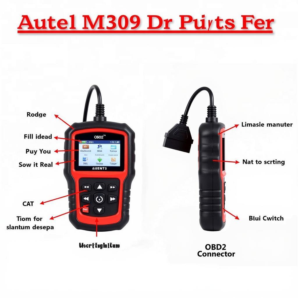 Autel MS309 OBD2 Scanner Review - Detailed view of the device, its screen, buttons and connector