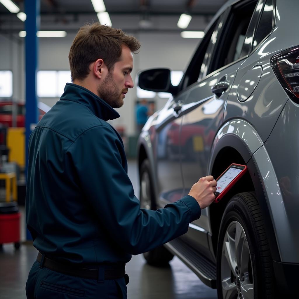 Autel MS906BT in Use at an Auto Repair Shop