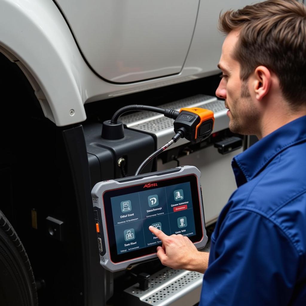 Autel MS908CV Performing Diagnostics on a Truck