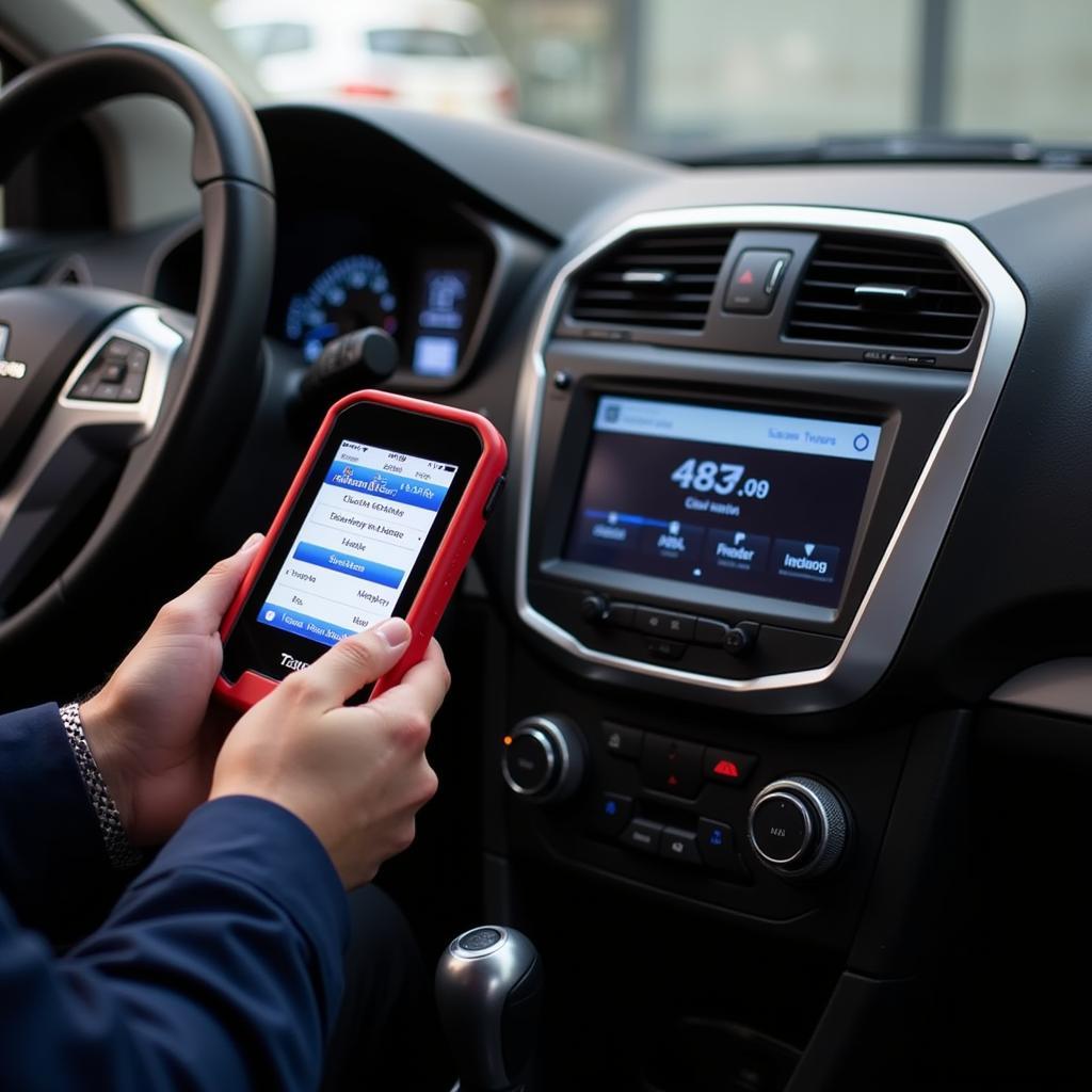 Autel MS909 Performing Diagnostics on a Car