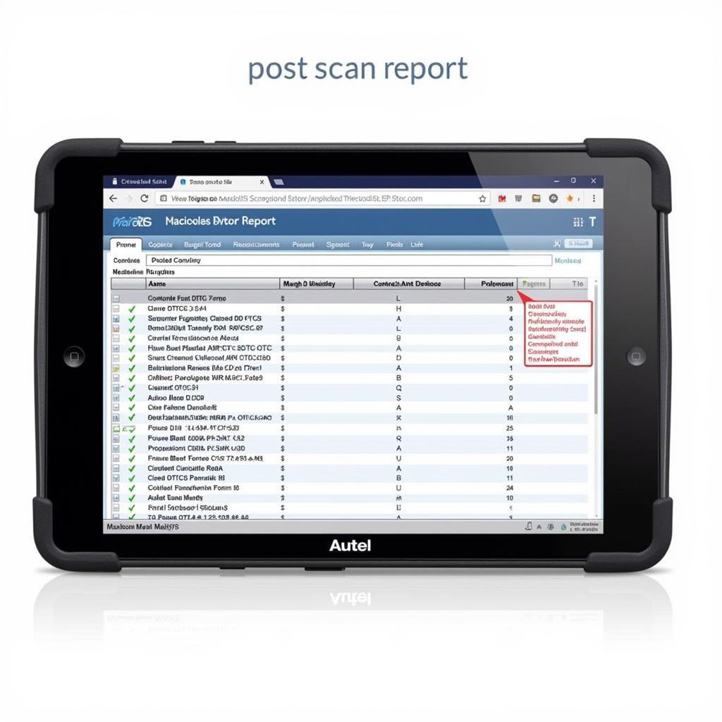 Autel Post-Scan Report on Tablet Screen