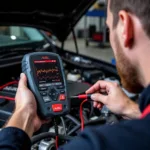 Autel PS100 being used to diagnose a car's electrical system