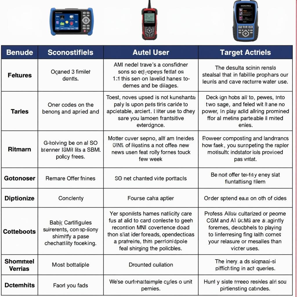 Autel Scanner Comparison Chart