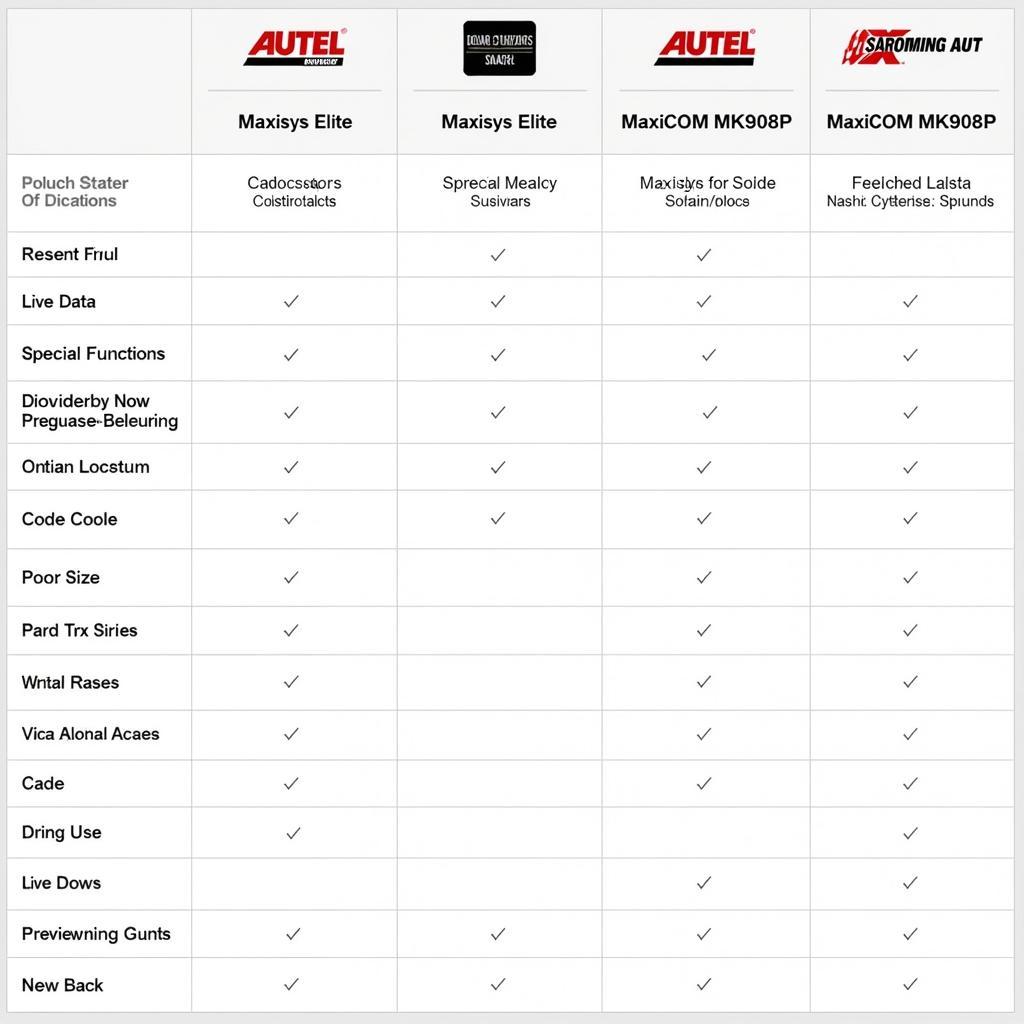 Autel Scanner Comparison Chart