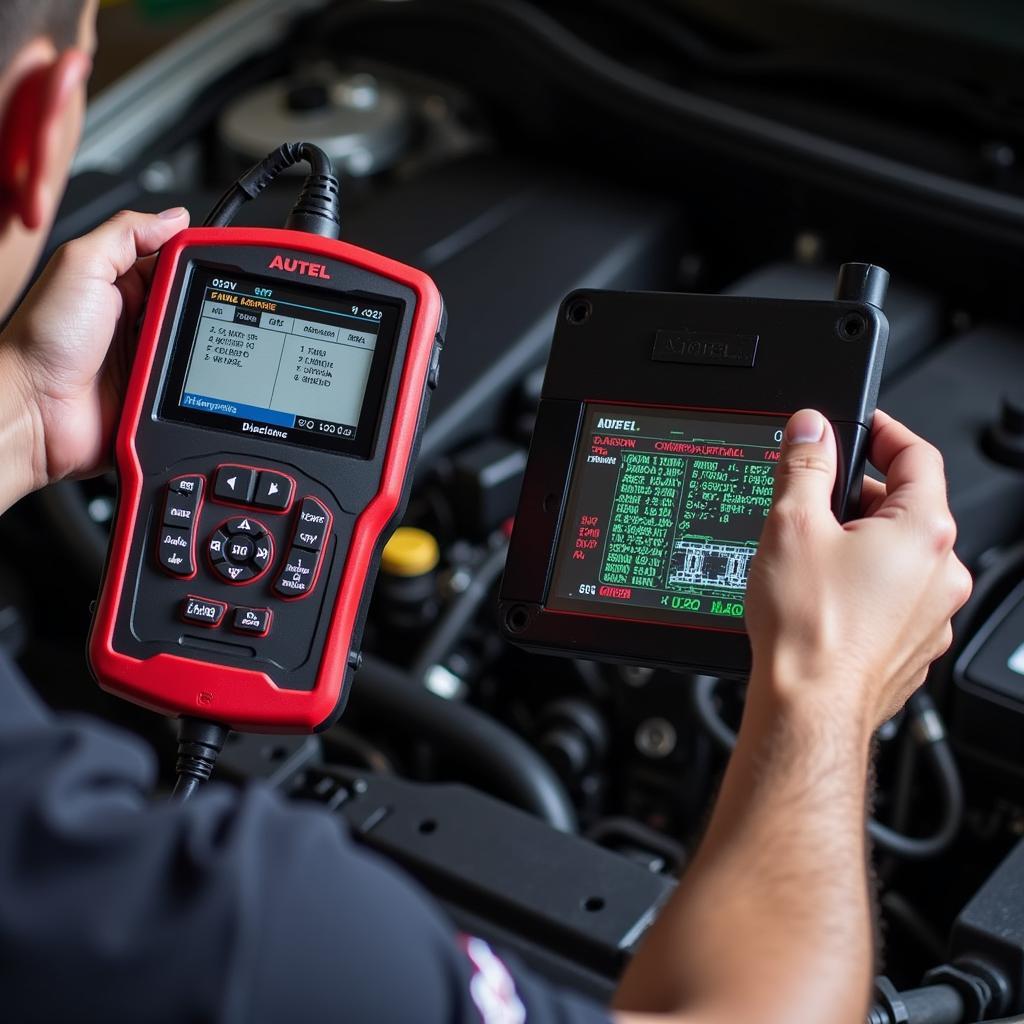 Autel Scanner Performing Diagnostics on a Car