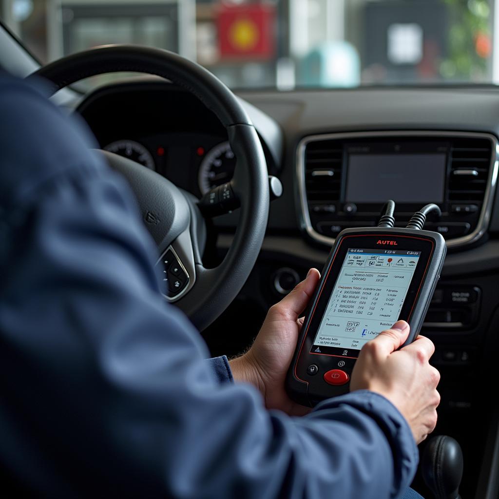 Autel Scanner Performing Diagnostics on a Car in Russia