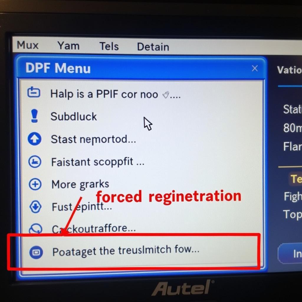 Autel Scanner DPF Menu