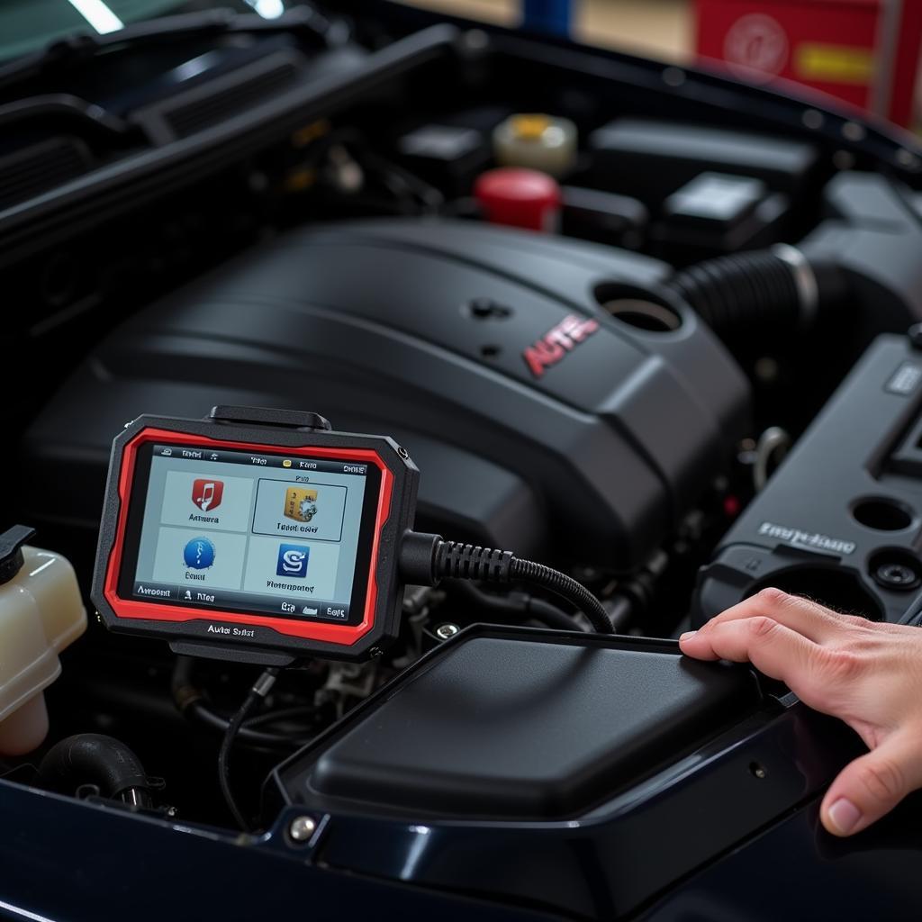 Mechanic using an Autel Scanner