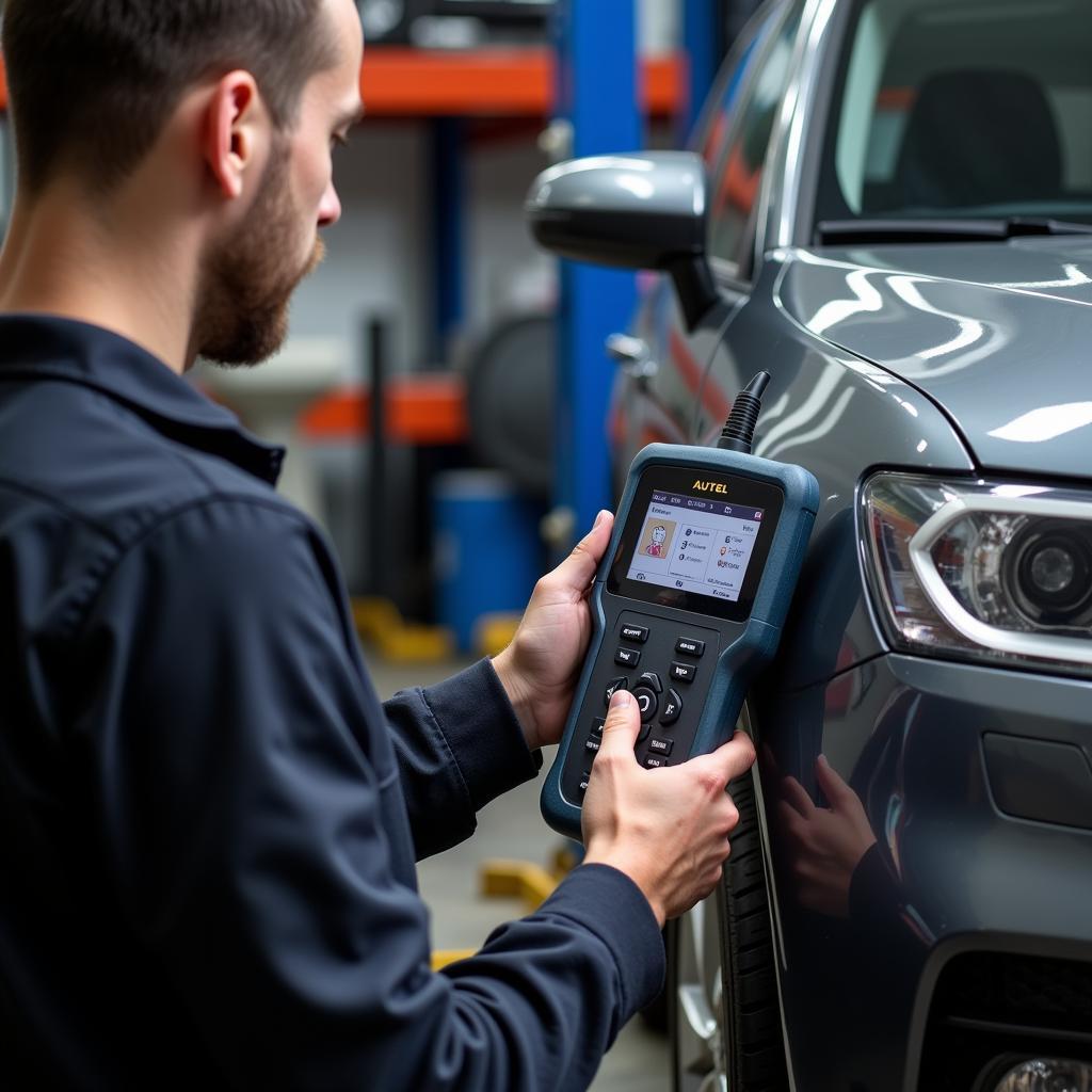 Autel Scanner in Use by a Mechanic