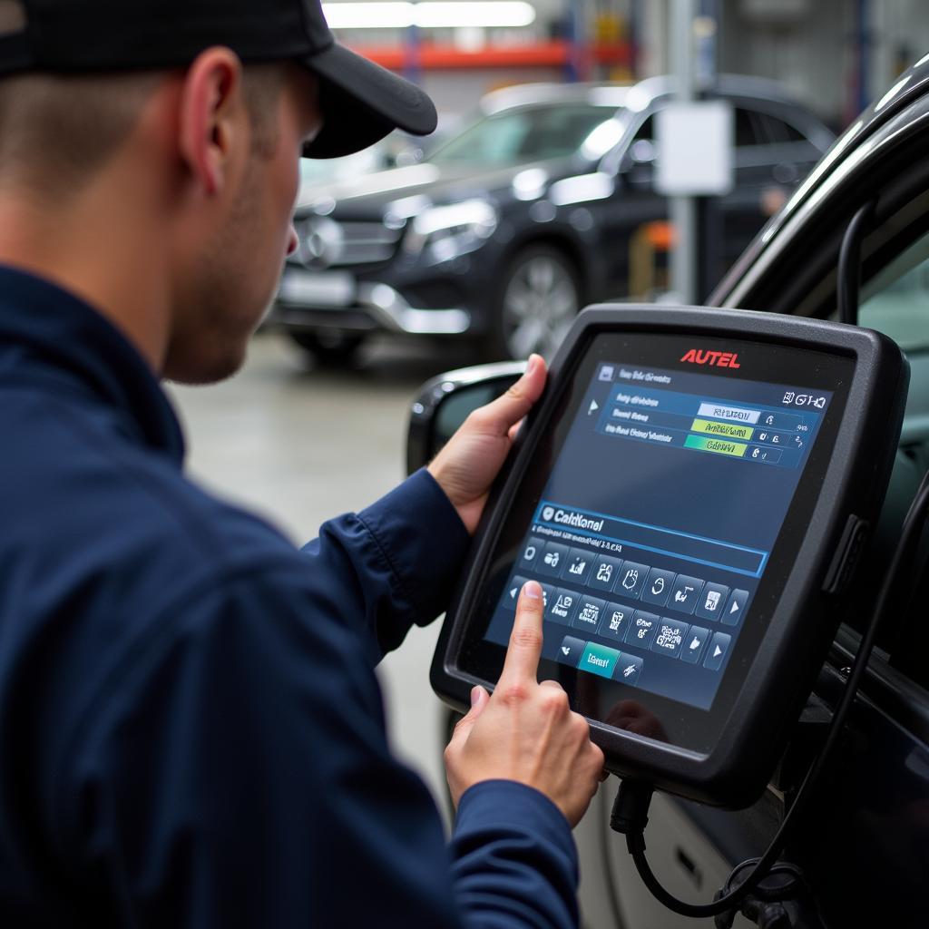 Autel Scanner in Use in a Mechanic Shop