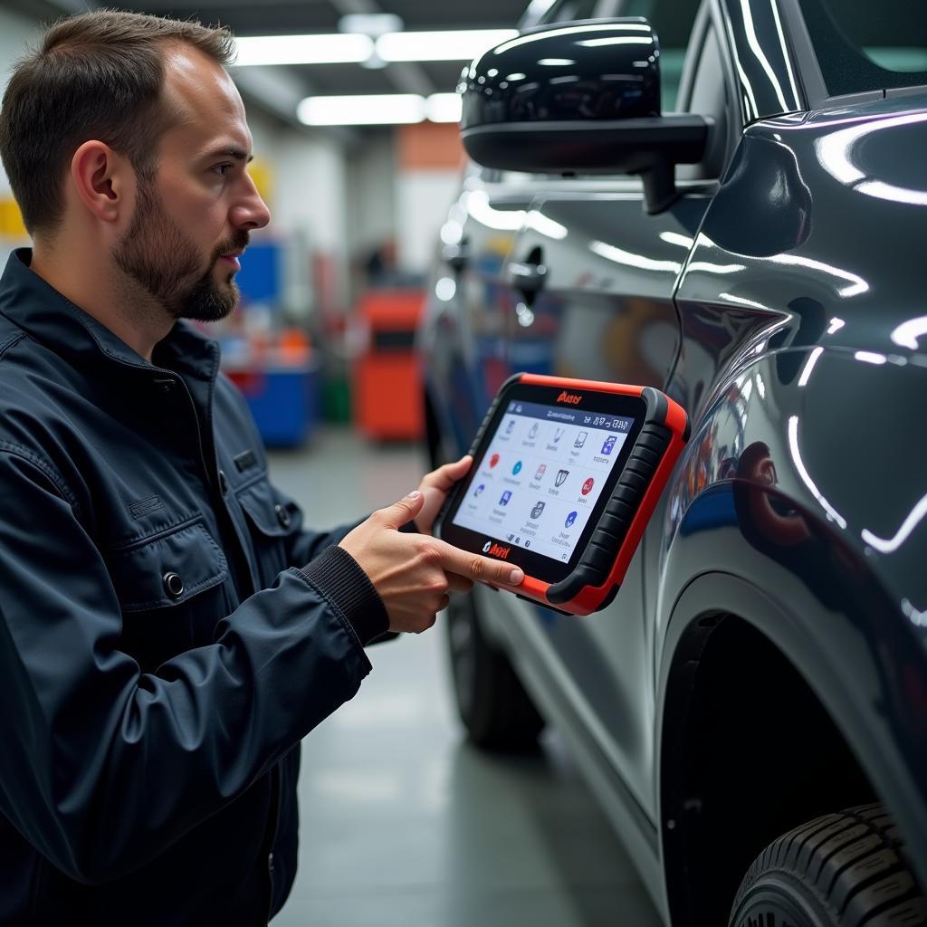 Autel Scanner in Use in a Professional Workshop Setting