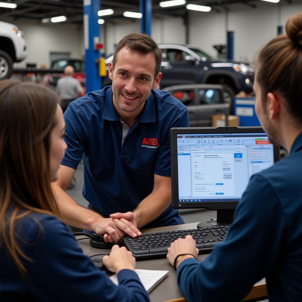 Autel Technician Training on Diagnostic Software in an Automotive Workshop