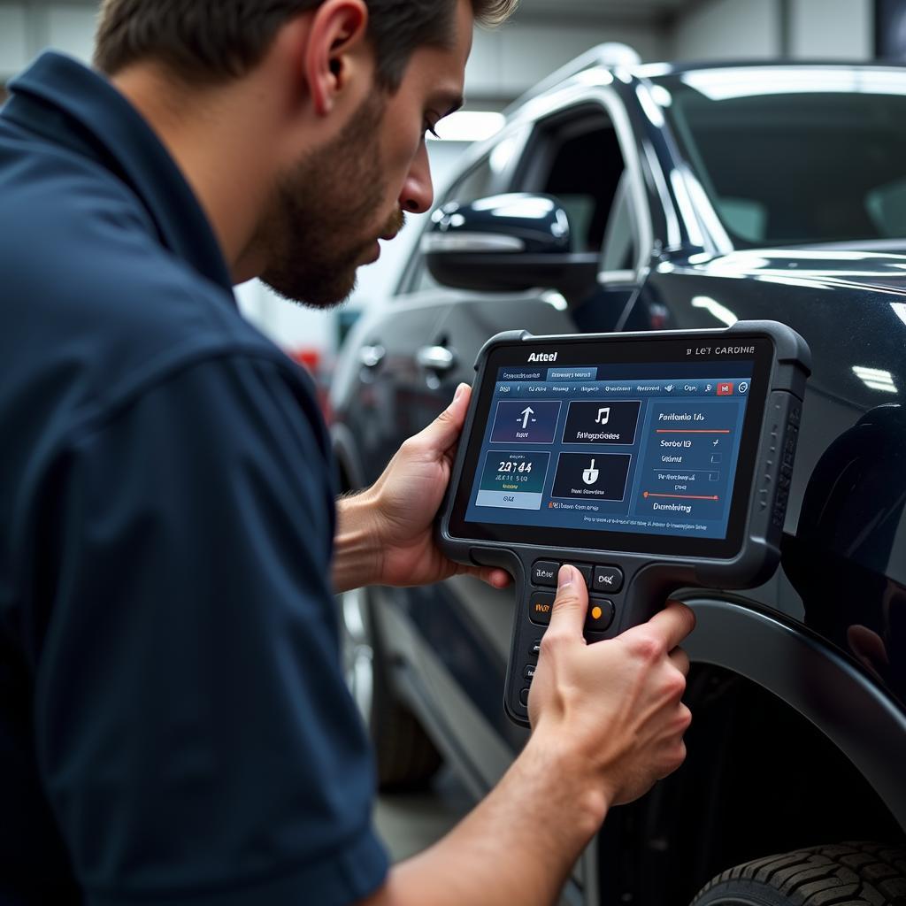 Automotive Technician Using Autel Dealer Scanner