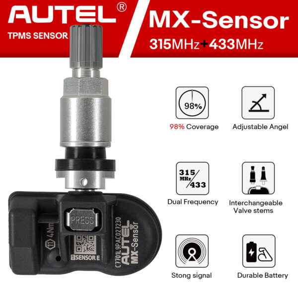 Autel TPMS Sensor MX-Sensor 315MHz & 433MHz Progarmmable Universal Metal Stem