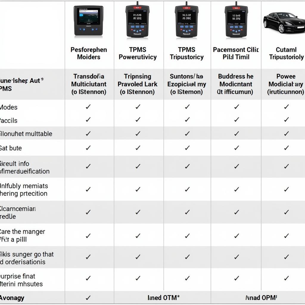 Autel TPMS Tool Comparison Chart