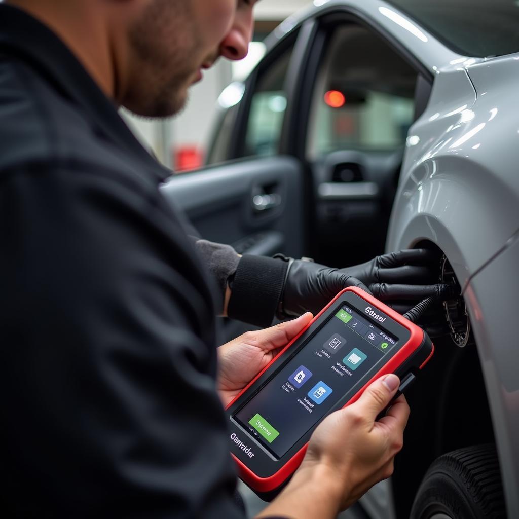 Mechanic Using Autel TS408