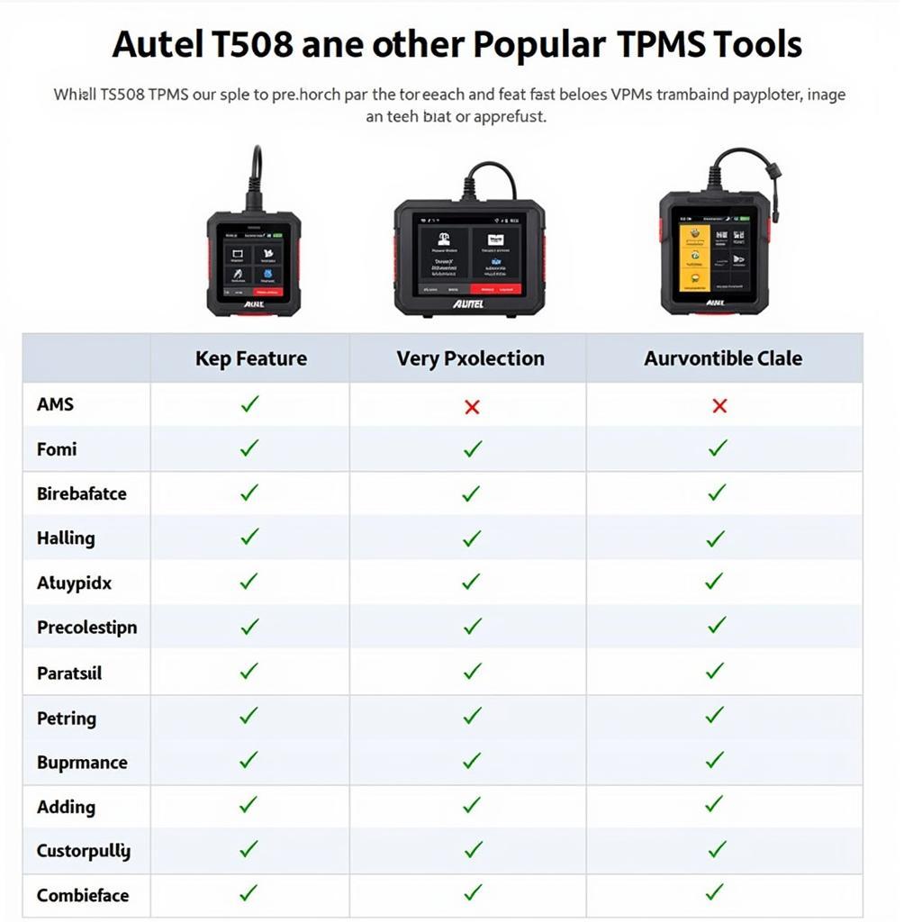 Autel TS508 Feature Comparison Chart